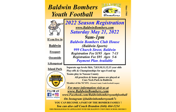 Baldwin Bombers 2022 Registration OR REGISTER ONLINE 