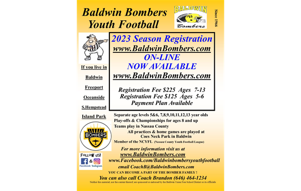 Baldwin Bombers 2023 Registration ONLINE NOW AVAILABLE!